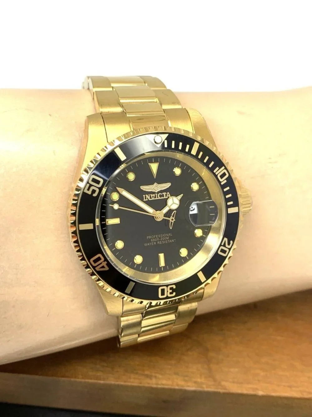 Invicta Men's Watch 26975 Pro Diver Black Dial Gold Stainless Steel Quartz 40mm